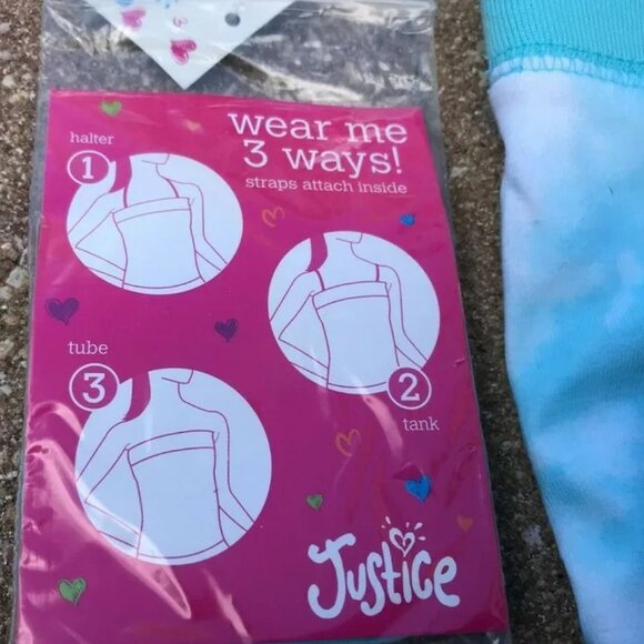 JUSTICE Tie Dye Wear 3 Way Halter Tube Tank Heart Peace Sign Front Size 10 NEW - Picture 4 of 5